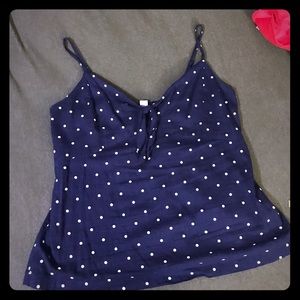 Navy blue and white poka dot top